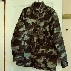 Isaac Mizrahi Live! SOHO Nylon Quilted Green Camo Print Anorak Jacket Size L